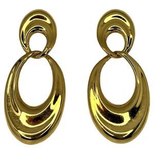 Gold-Tone Large Door Knocker Hoop Earrings 2 1/8" Polished Pierced